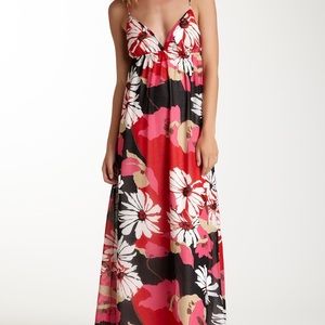 Love Stitch Printed Empire Maxi Dress Red, Pink
